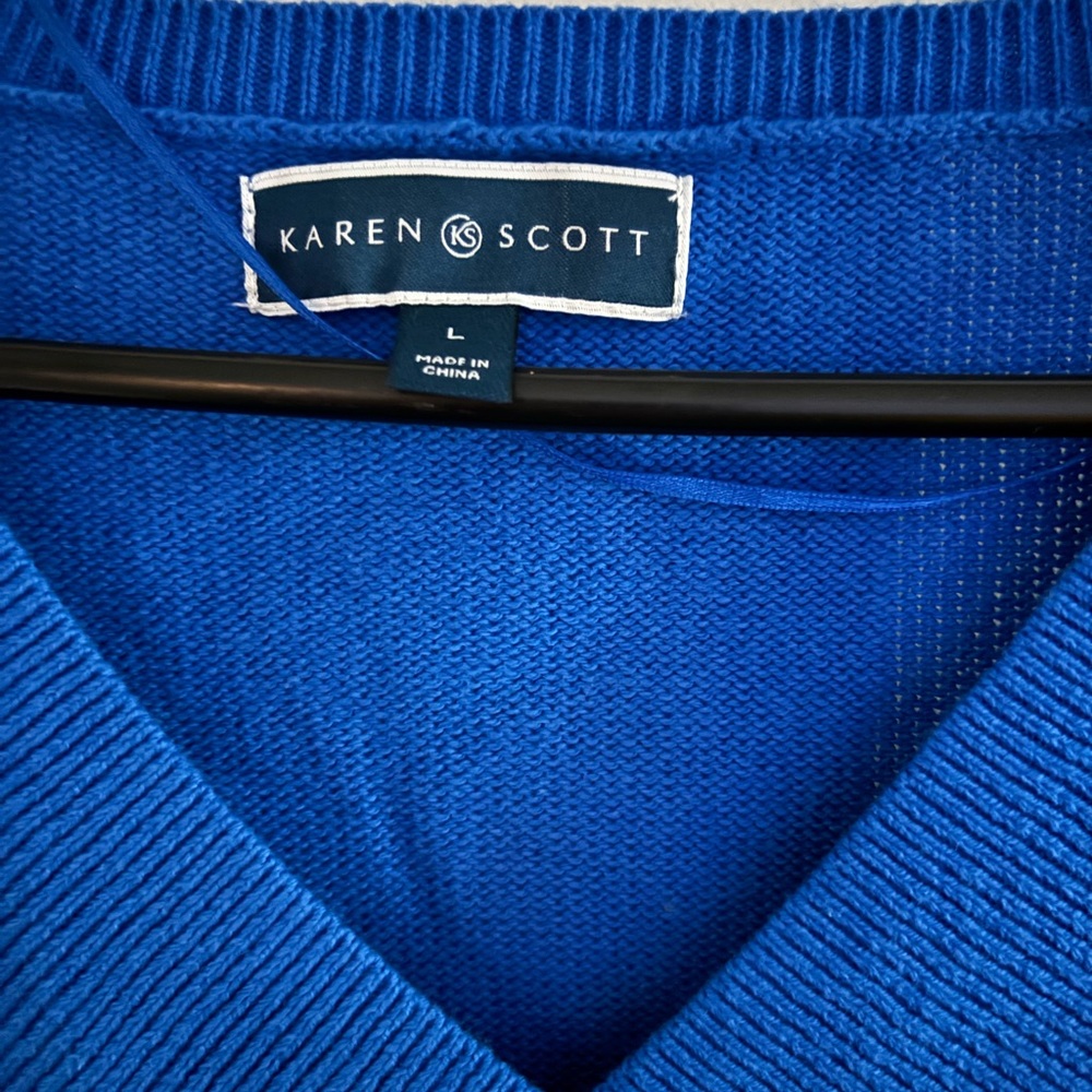 Karen Scott L Bright Blue V-Neck Sweater #7